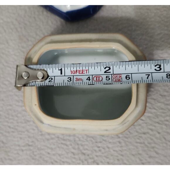 Hand Painted Thailand Vintage Trinket Dish Ceramic Blue White Rectangle - Picture 8 of 9